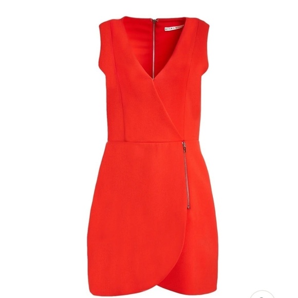 ALICE + OLIVIA Lennon Surplice Sleeveless Side Zip Mini Cocktail Dress - Picture 2 of 11